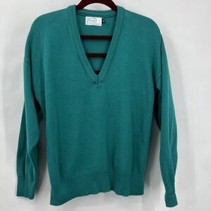 Vintage Made USA Men 100% Cotton Sweater Jumper Green Preppy Workwear Coastal‎ M
